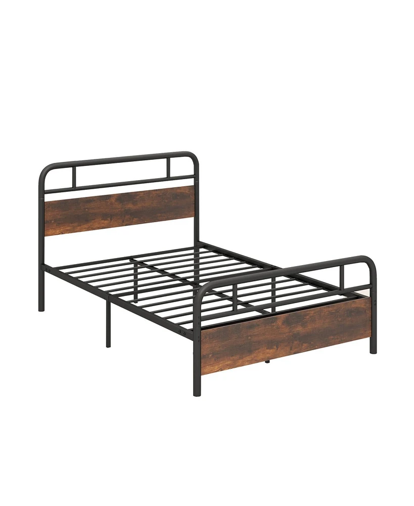 Sugift Full Size Bed Frame with Industrial Headboard-Full Size