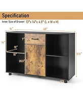 Sugift 48 Inch Industrial Buffet Sideboard with 4 Open Cubbies