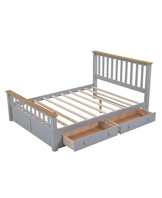 Simplie Fun Queen Size Wood Platform Bed With Two Drawers And Wooden Slat Support