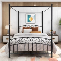 Queen Size Metal Canopy Bed Frame With Headboard And Footboard
