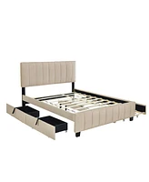 Streamdale Furniture Queen Size Velvet Upholstered Platform Bed With 2 Drawers And 1 Twin Xl Trundle