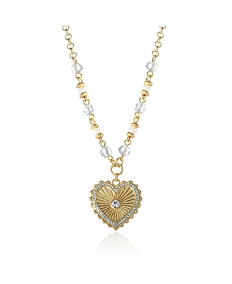 Jessica Simpson Womens Heart Necklace 16" + 2" - Gold-Tone Heart Pendant Necklace with Clear Crystal Embellishments