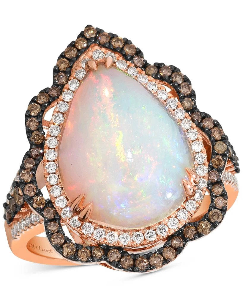 Le Vian Neopolitan Opal (4 ct. t.w.) & Diamond (3/4 Wavy Halo Pear Statement Ring 14k Rose Gold (Also Available White or