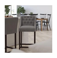 Merrick Lane Hadleigh Upholstered Barstool 30" High Transitional Tufted Barstool With Accent Nail Trim