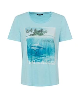 Olsen Women's 100% Cotton Short Sleeve Dolphin Placement Print Tee