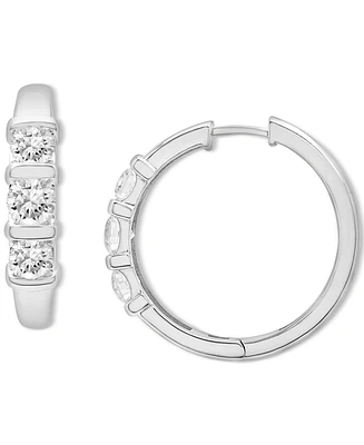 Diamond Three Stone Small Hoop Earrings (1-1/2 ct. t.w.) 14k White Gold or Yellow