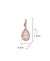 Bling Jewelry 7CT Style Halo Simulated Pink Morganite Roe Cubic Zirconia Aaa Cz Fashion Dangle Drop Teardrop Earrings Prom Bridesmaid Wedding Rose Gol