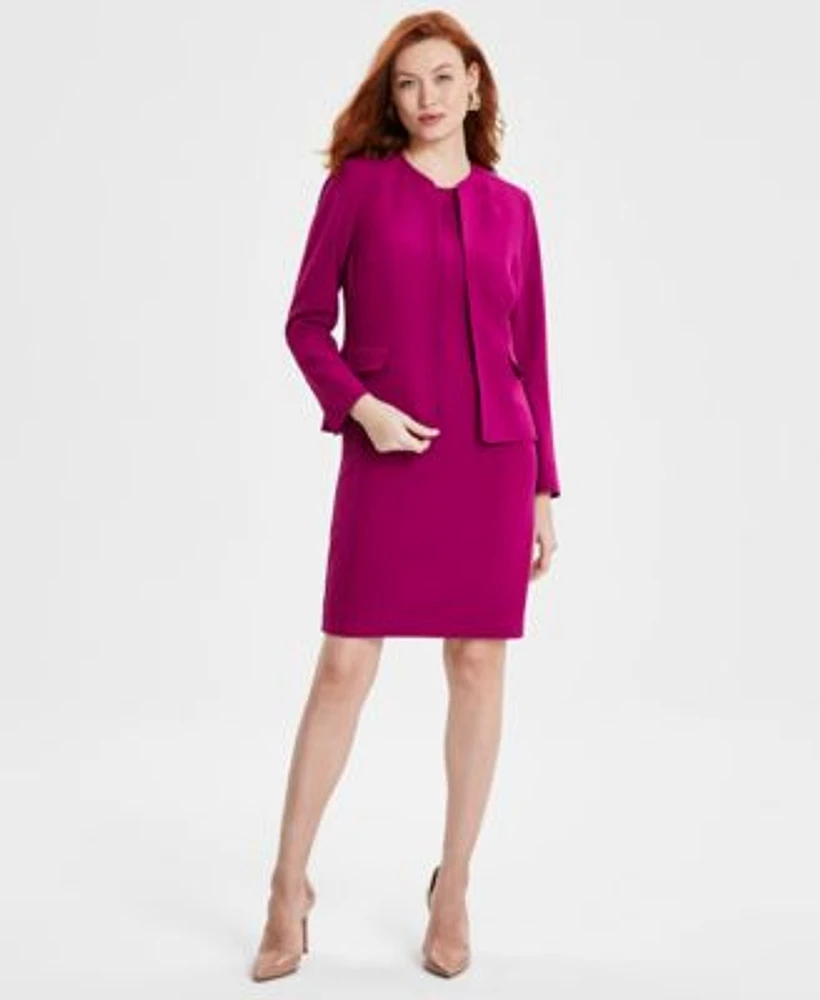 Kasper Womens Open Front Jacket Princess Seam Sheath Dress