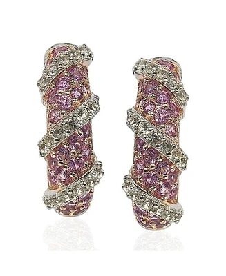 Suzy Levian New York Pink Sapphire & Lab-Grown White Sapphire Wrapped Huggie Hoop Earrings in Sterling Silver by Suzy Levian