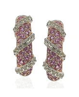 Suzy Levian New York Pink Sapphire & Lab-Grown White Sapphire Wrapped Huggie Hoop Earrings in Sterling Silver by Suzy Levian