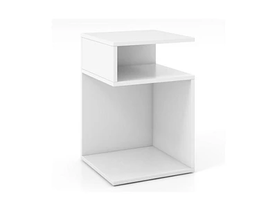 Slickblue S-Shaped Side Table with Unique S-shaped Frame and 2 Open Compartments-White