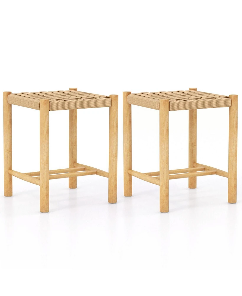 Slickblue Dining Stool Set of 2 with Rubber Wood Frame-Natural