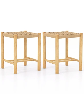 Slickblue Dining Stool Set of 2 with Rubber Wood Frame-Natural