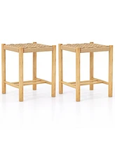 Slickblue Dining Stool Set of 2 with Rubber Wood Frame-Natural