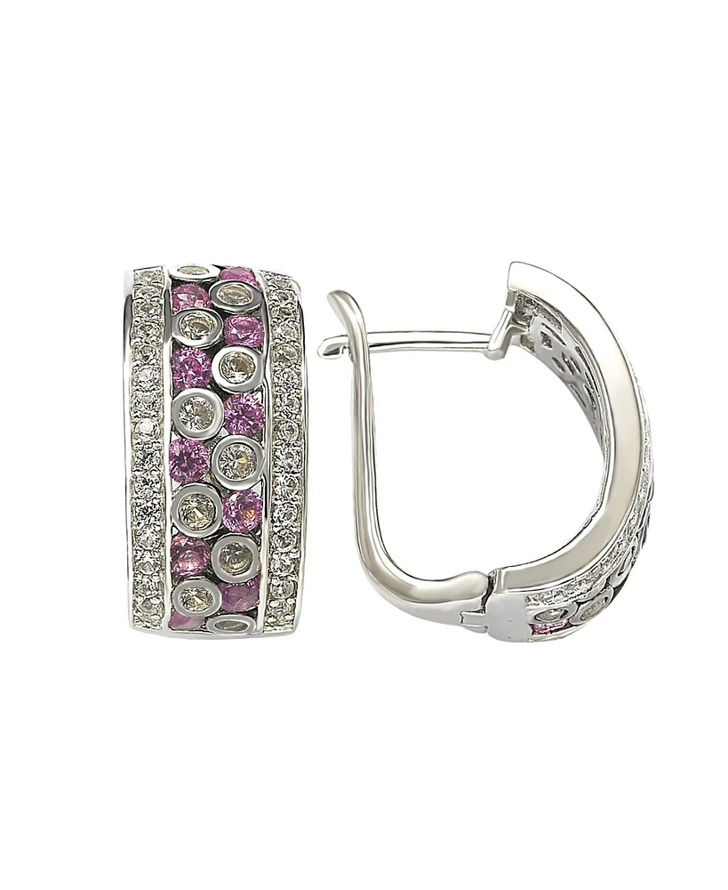 Suzy Levian New York Pink Sapphire & Lab-Grown White Sapphire Multi-Set Huggie Hoop Earrings in Sterling Silver by Suzy Levian