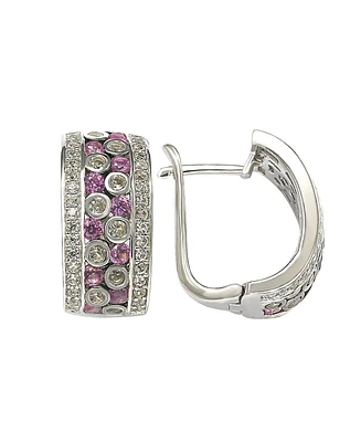 Suzy Levian New York Pink Sapphire & Lab-Grown White Sapphire Multi-Set Huggie Hoop Earrings in Sterling Silver by Suzy Levian