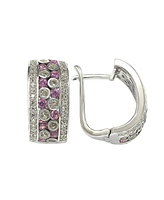 Suzy Levian New York Pink Sapphire & Lab-Grown White Sapphire Multi-Set Huggie Hoop Earrings in Sterling Silver by Suzy Levian