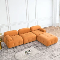 Orange Velvet Modular L-Shaped Sectional Sofa