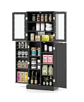 Slickblue Tall Kitchen Pantry Cabinet with Dual Tempered Glass Doors and Shelves