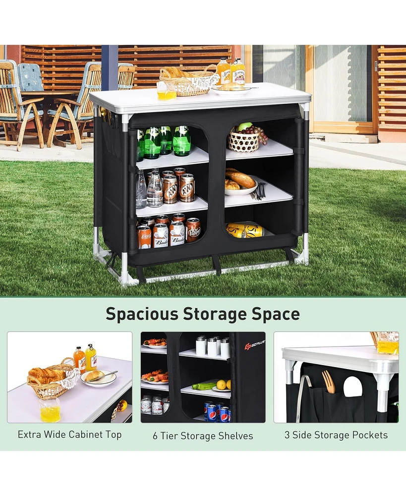Slickblue Portable Camping Kitchen Table with Storage Shelves