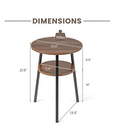 Slickblue 2-Tier Round End Table with Open Shelf and Triangular Metal Frame
