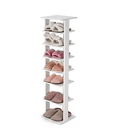 Slickblue 7-Tier Slim Wooden Vertical Shoe Rack for Entryway-White