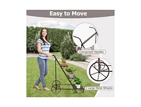 Slickblue 3-Tier Metal Plant Stand with Wheels and Handle for Balcony