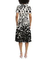 Maggy London Women's Printed Ruffle-Neck Midi Dress