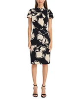 Maggy London Women's Printed Twist-Neck Puff-Sleeve Dress