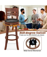 Sugift Set of 2 360° Bar Stools with Pu Upholstered Seats-Brown