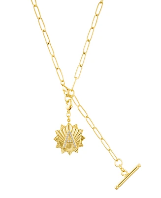 Adornia Gold Adjustable Paperclip with Crystal Initial Medallion Lariat Necklace