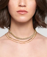 Adornia Gold Adjustable Valentina, Herringbone and 8mm Crystal Curb Chain Necklace Set