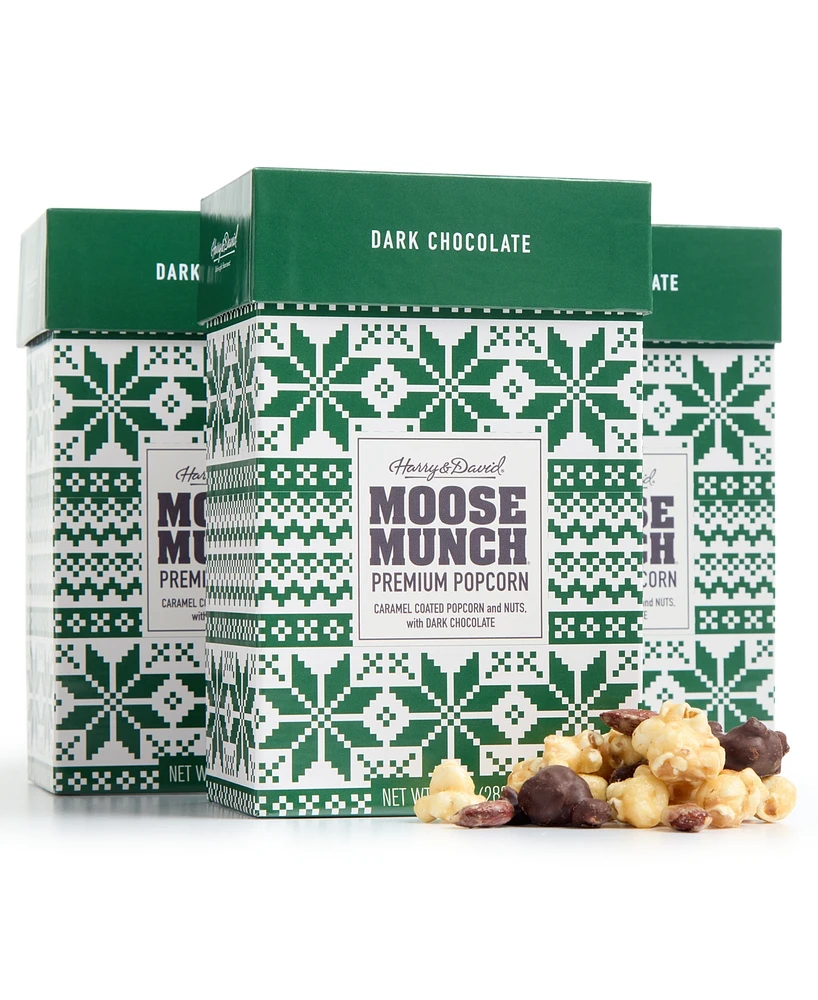 Harry & David Macy's Holiday Moose Munch 10 oz. Premium Caramel Coated Popcorn with Nuts and Dark Chocolate Mix, 3 Pack