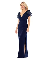 Betsy & Adam Women's Sequin-Sleeve Surplice-Neck Gown