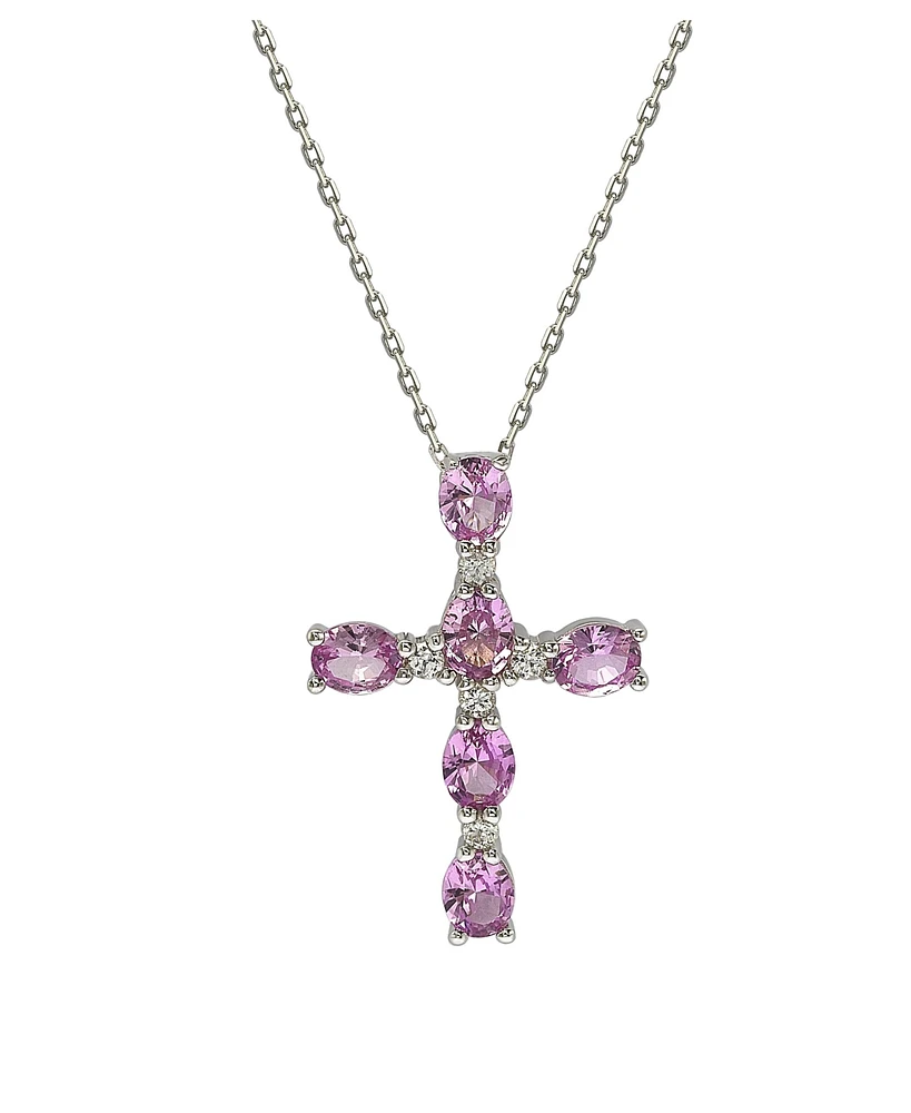 Suzy Levian New York Pink Sapphire & Lab-Grown White Sapphire Oval Cut Cross Pendant Necklace in Sterling Silver by Suzy Levian