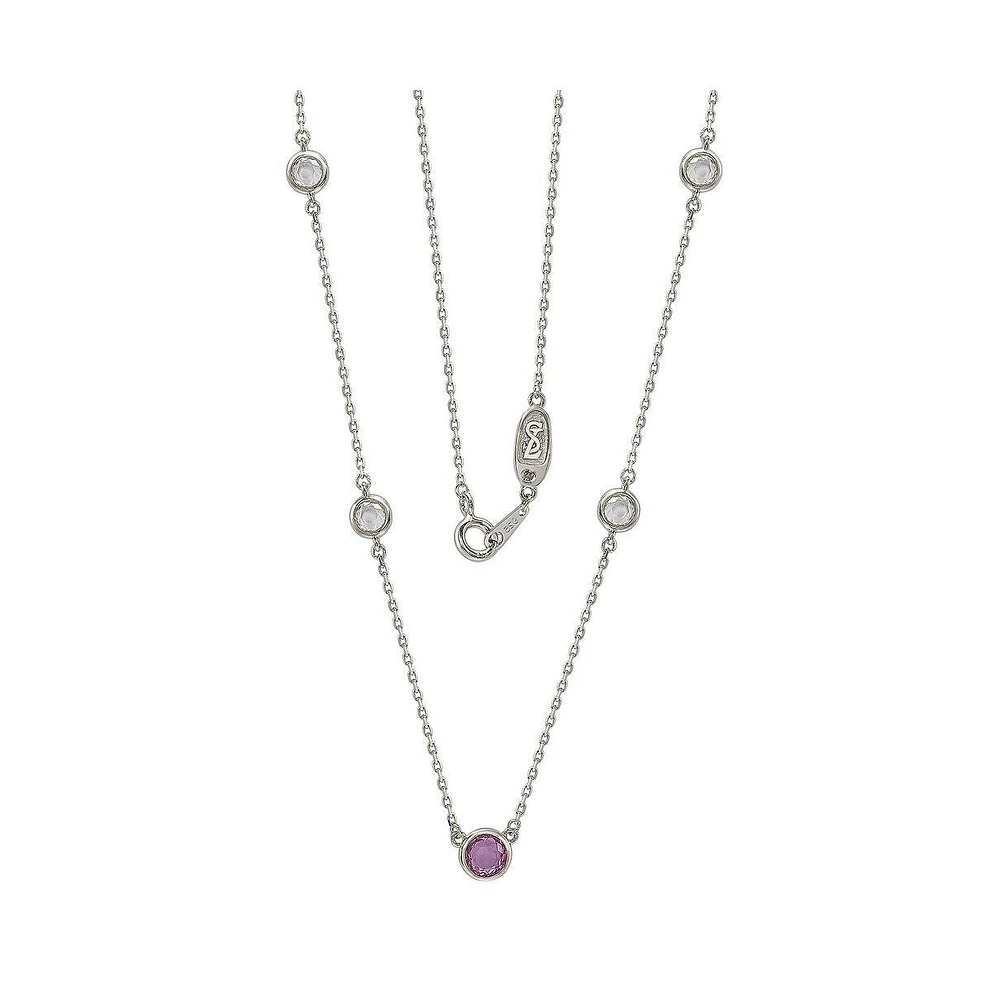 Suzy Levian New York Pink Sapphire & Lab-Grown White Sapphire 5 Stone Station Necklace in Sterling Silver by Suzy Levian