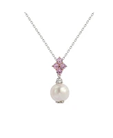 Suzy Levian New York Pink Sapphire & Lab-Grown White Sapphire & Freshwater Pearl Cluster Drop Pendant Necklace in Sterling Silver by Suzy Levian