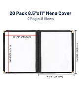 Yescom 20 Menu Cover 8.5x11" 4 Page 8 View Restaurant Deli Cafe Black Fold Clear Volume