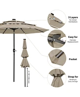 Yescom 9 Ft 3 Tier Patio Umbrella with Solar Led Crank Tilt Button Aluminum Yard Pool