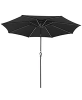 10ft Solar Power Led Patio Umbrella Market Parasol Pool Sunshade Tilt with Crank