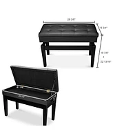 Yescom Adjustable Duet Piano Bench Pu Leather Padded Wooden Keyboard Storage