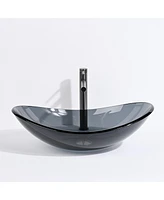 Aquaterior Oval Tempered Glass Vessel Sink w/ Bathroom Single-Hole Faucet Drain