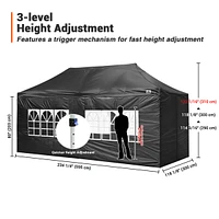 10x20FT Canopy Wedding Party Tent Pop Up Folding Gazebo Outdoor w/ 4 Sidewalls & Bag Black