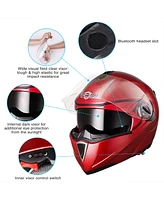 Ahr Run-m Full Face Flip up Modular Motorcycle Helmet Dot Approved Dual Visor Motocross Red Xl