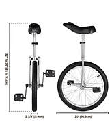 Yescom 20 In Wheel Outdoor Unicycle Leakproof Butyl Tire Circus Bike Balance Training for Adults Teenagers Kids, Silver