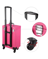 Byootique 14x11x23" Pink Pvc 4-Wheel Rolling Makeup Case Nail Drill Cosmetic Artist Trolley