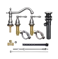 Yescom Retro 3 Hole Bathroom Faucet Widespread Mixer Taps for Undermount Sink w/Drain Nickel