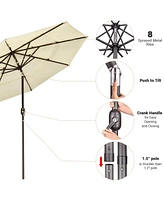 Yescom 9 Ft 3 Tier Patio Umbrella with Solar Powered Led Crank Tilt Button Aluminum