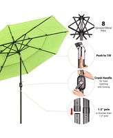 10 Ft 3 Tier Patio Umbrella with Solar Led Crank Tilt Button Outdoor Yard Home