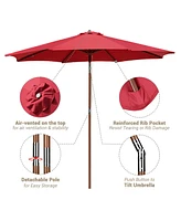 Yescom 9 Ft Wooden Patio Umbrella 8 Ribs Easy Tilt Table Parasol Outdoor Balcony Deck